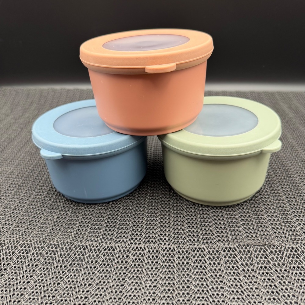 Figmint 3pc Small Round Food Storage Containers Set Pastel Blue Green Peach BPA